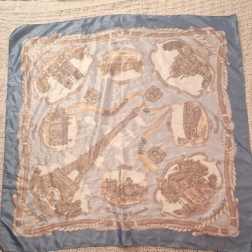 Rogee L. Paris Elegant Blue and Gold Scarf Made In Paris 34X34 - Picture 3 of 5